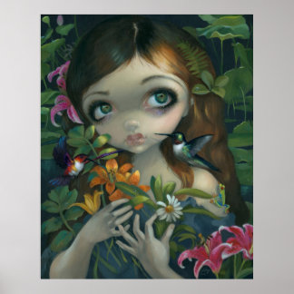 Wildwood Bouquet ART PRINT Big eye Art Hummingbird Poster