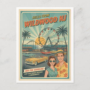 Wildwood NJ – Hallo von Wildwood Retro 1950er Postkarte