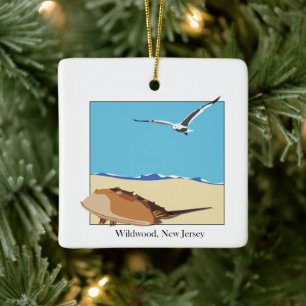 Wildwood, NJ Horseshoe Crab Seagull Beach Keramikornament
