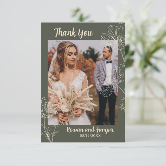 Wildy Yours Rustic Boho Wedding Dankeschön Karte (Stehend Vorderseite)