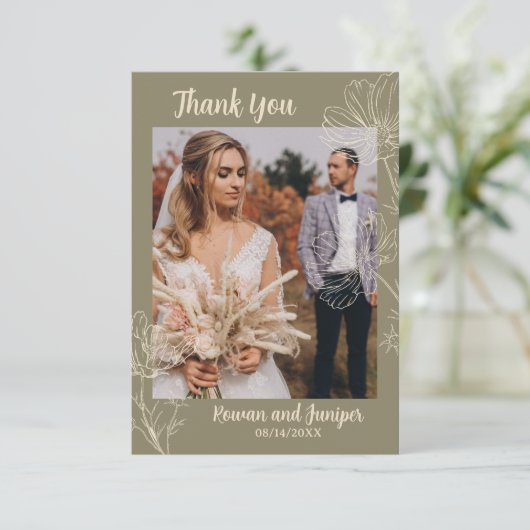 Wildy Yours Rustic Boho Wedding Dankeschön Karte (Stehend Vorderseite)