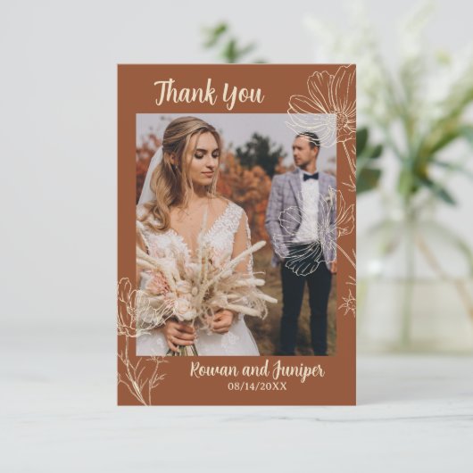 Wildy Yours Rustic Boho Wedding Dankeschön Karte (Stehend Vorderseite)