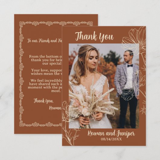 Wildy Yours Rustic Boho Wedding Dankeschön Karte (Vorne/Hinten)