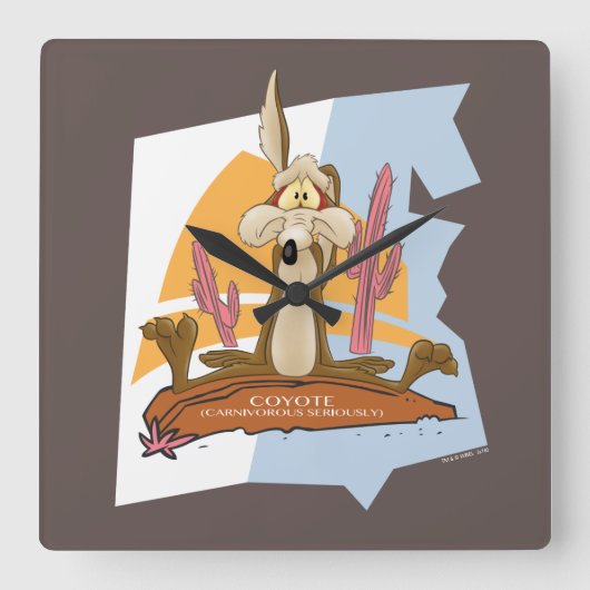 WILE E. COYOTE™ (Fleischfresser ernsthaft) Quadratische Wanduhr (Vorderseite)