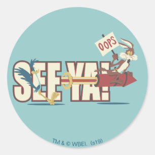 WILE E. COYOTE™ Rocketing Past ROAD RUNNER™ Runder Aufkleber