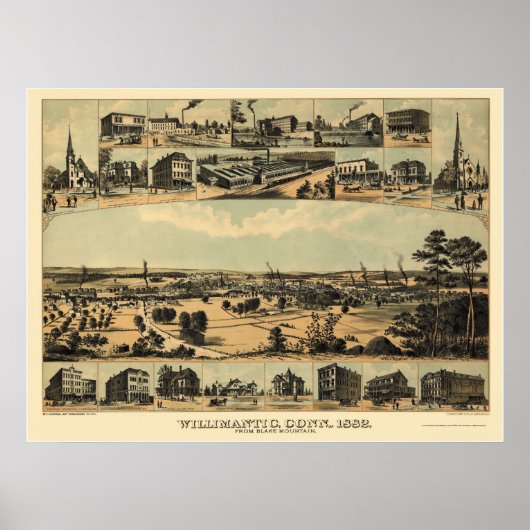 Wilimantic, CT Panoramic Map - 1882 Poster (Vorne)