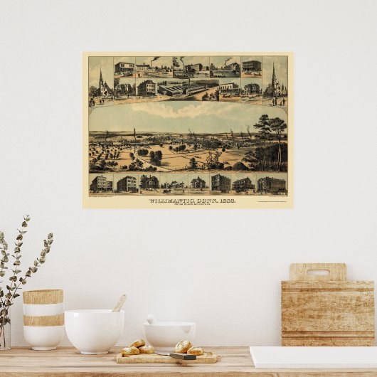 Wilimantic, CT Panoramic Map - 1882 Poster (Küche)
