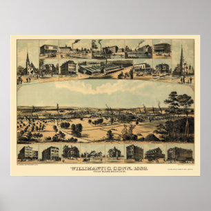 Wilimantic, panoramische Karte CT - 1882 Poster