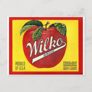 Wilko Brand Äpfel Vintag Label Postkarte
