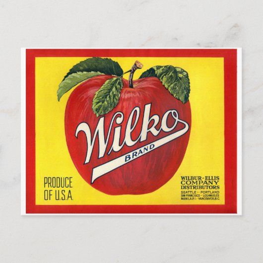 Wilko Brand Äpfel Vintag Label Postkarte (Vorderseite)