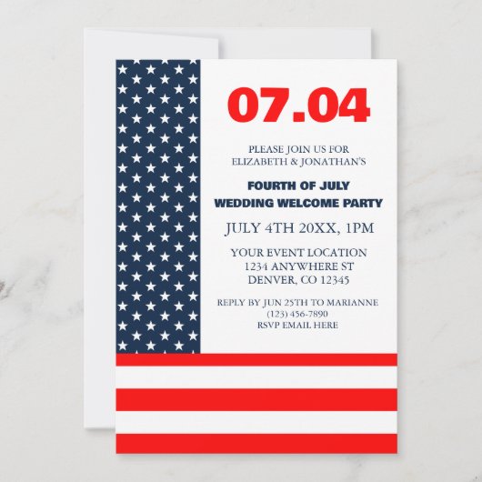 Wilkommen zur Hochzeit von Stars & Streifen Flag 4 Einladung (Vorderseite)