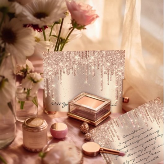 Will Bridesmaid Rose Glitzer Tropfen Gold Confetti Postkarte