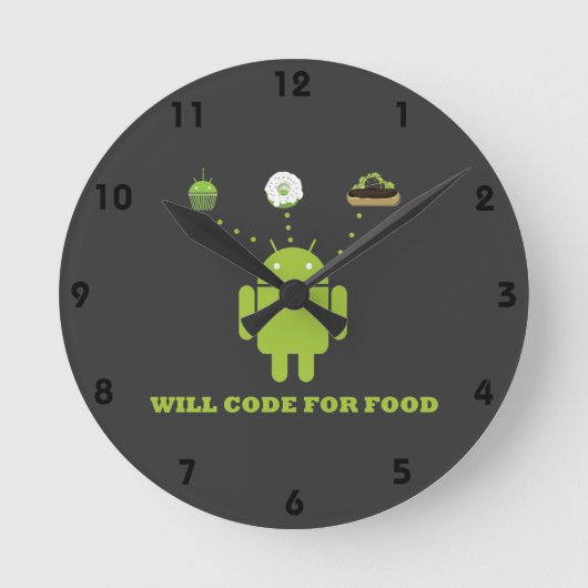 Will Code for Food (Android Software Developer) Runde Wanduhr (Vorderseite)