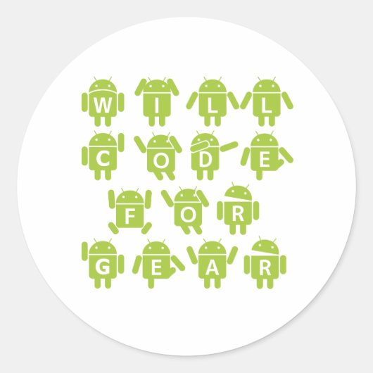 Will Code for Gear (Bugdroid Software Developer) Runder Aufkleber (Vorderseite)