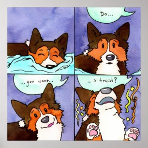 "Will du eine Leckerei?" Funny Corgi Comic Poster