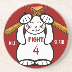 Will Fight for Sushi Maneki Neko Funny Sandstein Untersetzer