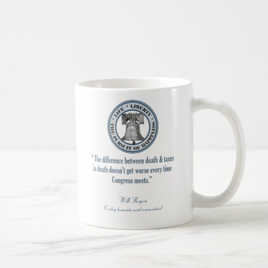 Will Rogers Zitat (Tod & Steuern) Kaffeetasse (Rechts)