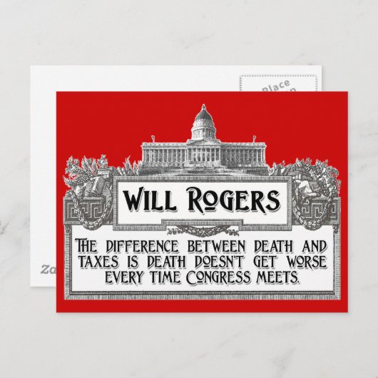 Will Rogers zitieren über Tod und Steuern Postkarte (Vorne/Hinten)