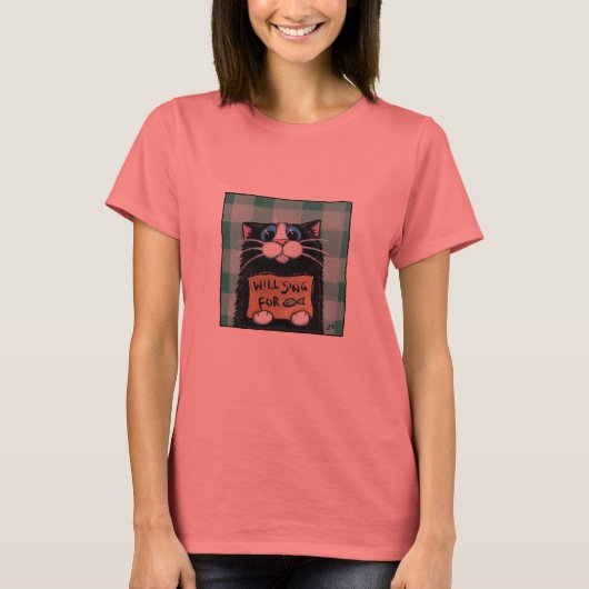 Will Sing for Fish - Niedlich Cat T - Shirt (Vorderseite)