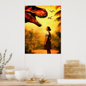 Will the T-Rex Get the Girl in the Forest on Wall Poster (Küche)