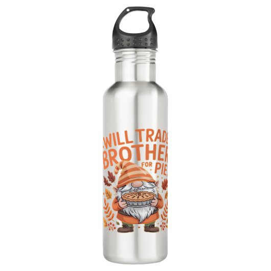 Will Trade Brother for Pie Gnomes Erntedank Day Edelstahlflasche (Vorderseite)