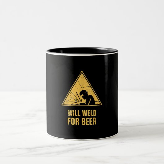 Will Weld For Beer Ohrs Funny Welder Ohrs Zweifarbige Tasse (Mittel)