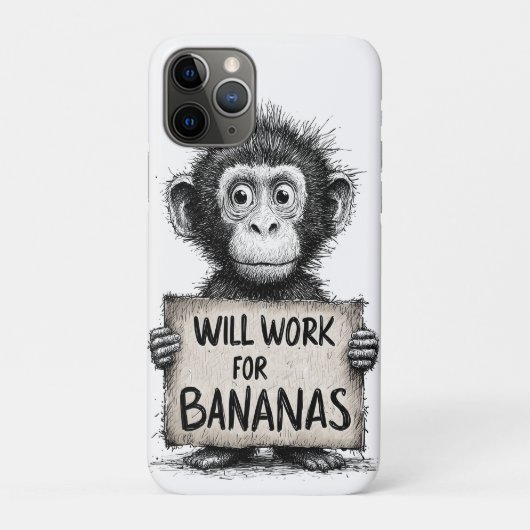 Will Work for Bananas - Humorous Monkey Sketch Case-Mate iPhone Hülle (Rückseite)