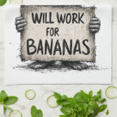 Will Work for Bananas - Humorous Monkey Sketch Geschirrtuch (Gefaltet)