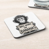 Will Work for Bananas - Humorous Monkey Sketch Getränkeuntersetzer (Linke Seite)