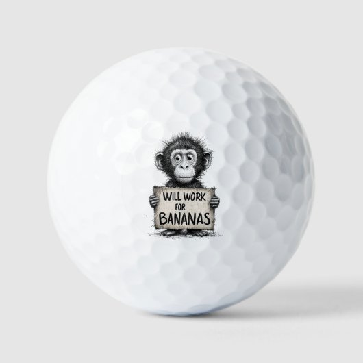 Will Work for Bananas - Humorous Monkey Sketch Golfball (Vorderseite)