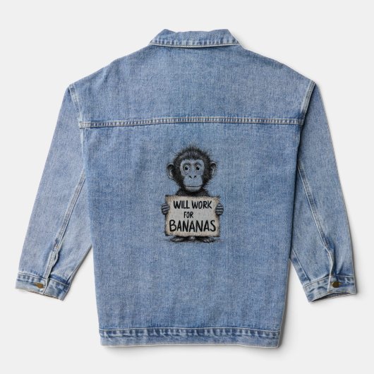 Will Work for Bananas - Humorous Monkey Sketch Jeansjacke (Rückseite)