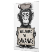Will Work for Bananas - Humorous Monkey Sketch Klemmbrett (Links)