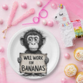 Will Work for Bananas - Humorous Monkey Sketch Pappteller (Party)