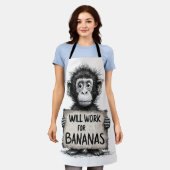 Will Work for Bananas - Humorous Monkey Sketch Schürze (Getragen)