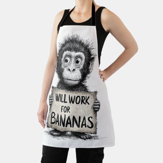 Will Work for Bananas - Humorous Monkey Sketch Schürze (InSitu)