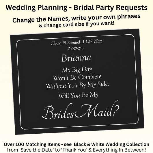 Will You Be My Bridesmaid? Black & White Card