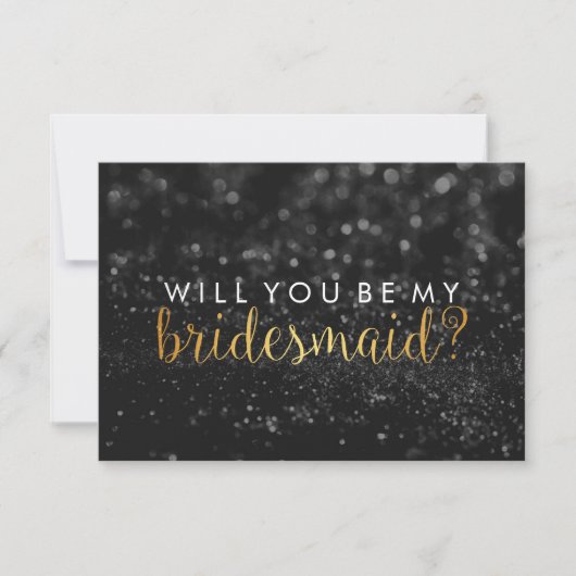 WIll You be My Bridesmaid - Glit Script Fab Black Einladung (Vorderseite)