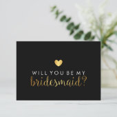 WIll You be My Bridesmaid - Gold Heart Script Fab Einladung (Stehend Vorderseite)