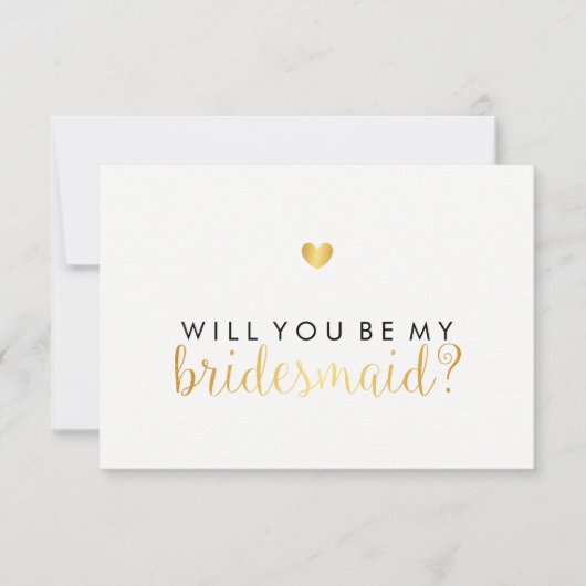 WIll You be My Bridesmaid - Gold Heart Script Fab Einladung (Vorderseite)