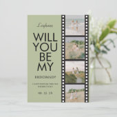 Will You Be My Bridesmaid Photo Green Reel Einladung (Stehend Vorderseite)