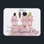 Will you be my bridesmaid wedding robelegant magnet<br><div class="desc">Unsere Kollektion "Bestattungsmänner" zeigt wunderschöne Silhouetten in Aquarellfarben in Hochzeitsraben für Braut und Brautmädchen in verschiedenen Robefarben mit einer Sammlung verschiedener Frisuren. Wenn Sie keine Frisur sehen, die Sie gewollt haben, können Sie sich gerne mit uns in Verbindung setzen und wir werden Ihnen einen speziellen Artikel zukommen lassen. Wählen Sie...</div>