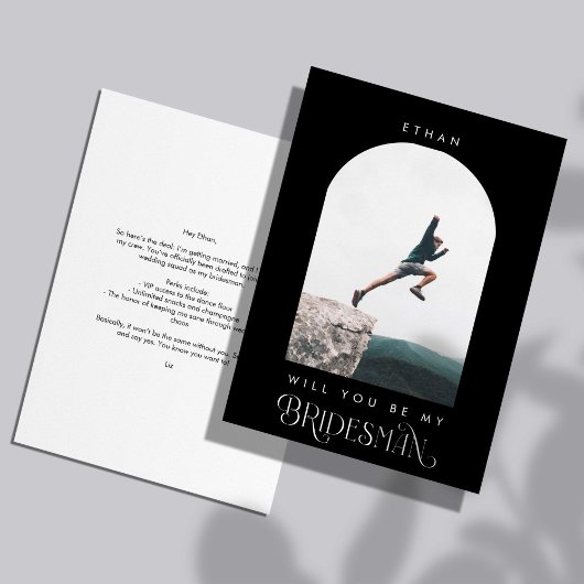 Will you be my Bridesman Minimal Photo Black Arch Einladung