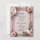 Will You Be My Flower Girl? Pink Roses & Doves (Vorderseite)