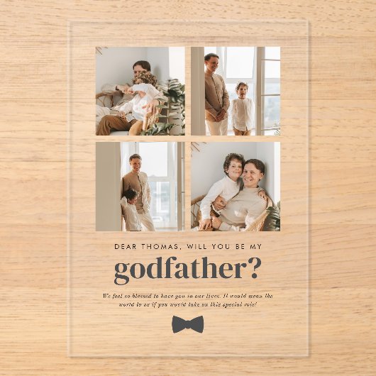 Will You Be My Godfather 4 Photo Proposal Card Acryleinladungen (Vorderseite)