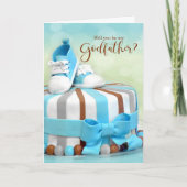 Will you be my Godfather Blue and Brown Cake Karte (Vorderseite)
