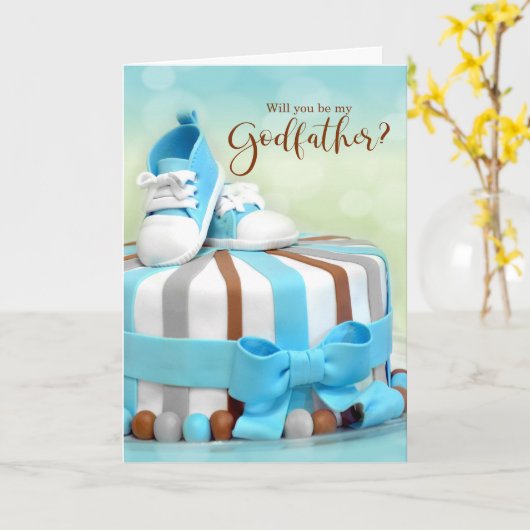 Will you be my Godfather Blue and Brown Cake Karte (Gelbe Blume)
