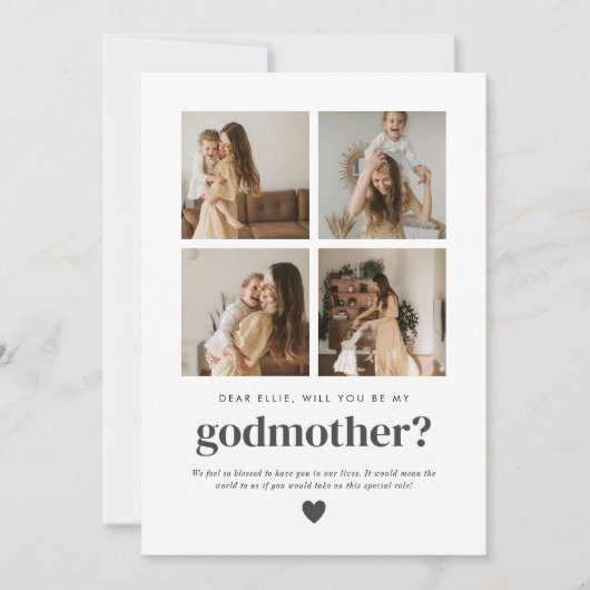 Will You Be My Godmother 4 Photo Proposal Card Einladung (Vorderseite)