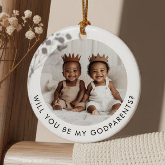 Will You Be My Godparents Photo Proposal Boy Twins Keramik Ornament