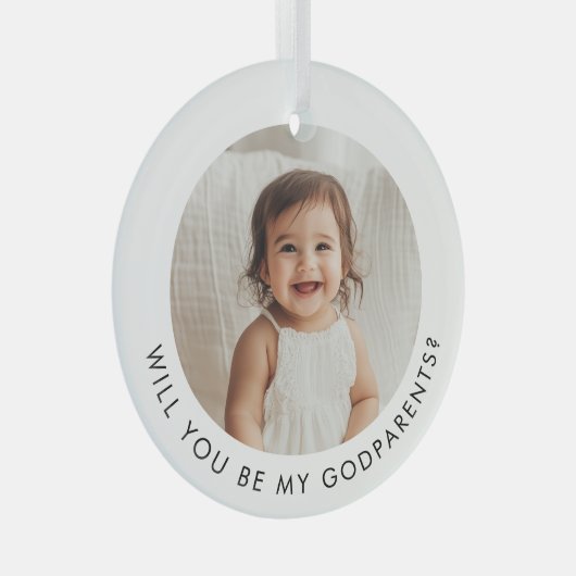 Will You Be My Godparents Photo Proposal Ornament Aus Glas (Vorderseite Rechts)