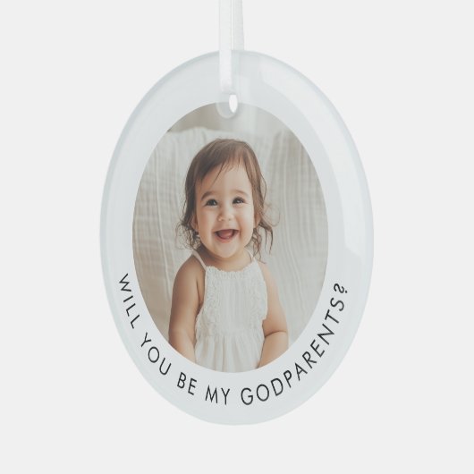 Will You Be My Godparents Photo Proposal Ornament Aus Glas (Vorderseite links)